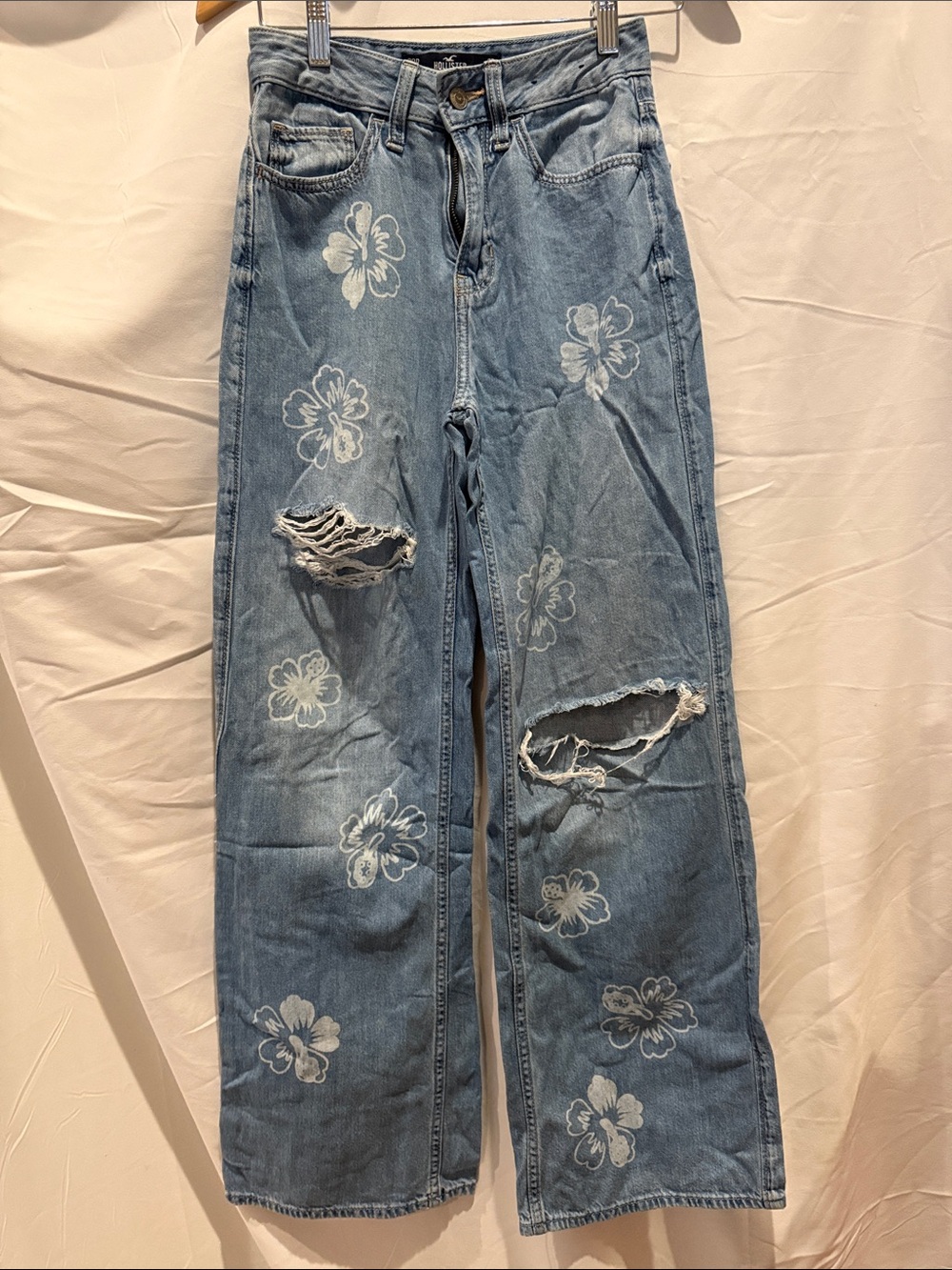 Hollister Light Blue Floral Wide-Leg Jeans